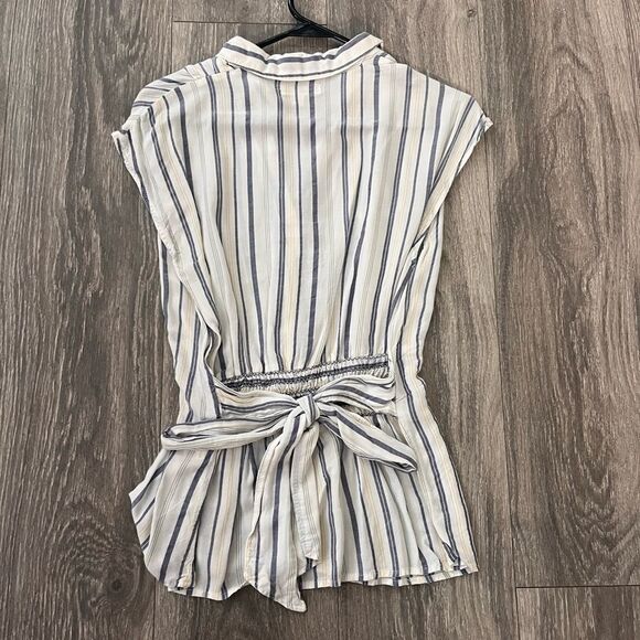 Max Studio White Striped Cotton Top – Size Small, Blue & Yellow - Picture 3 of 6